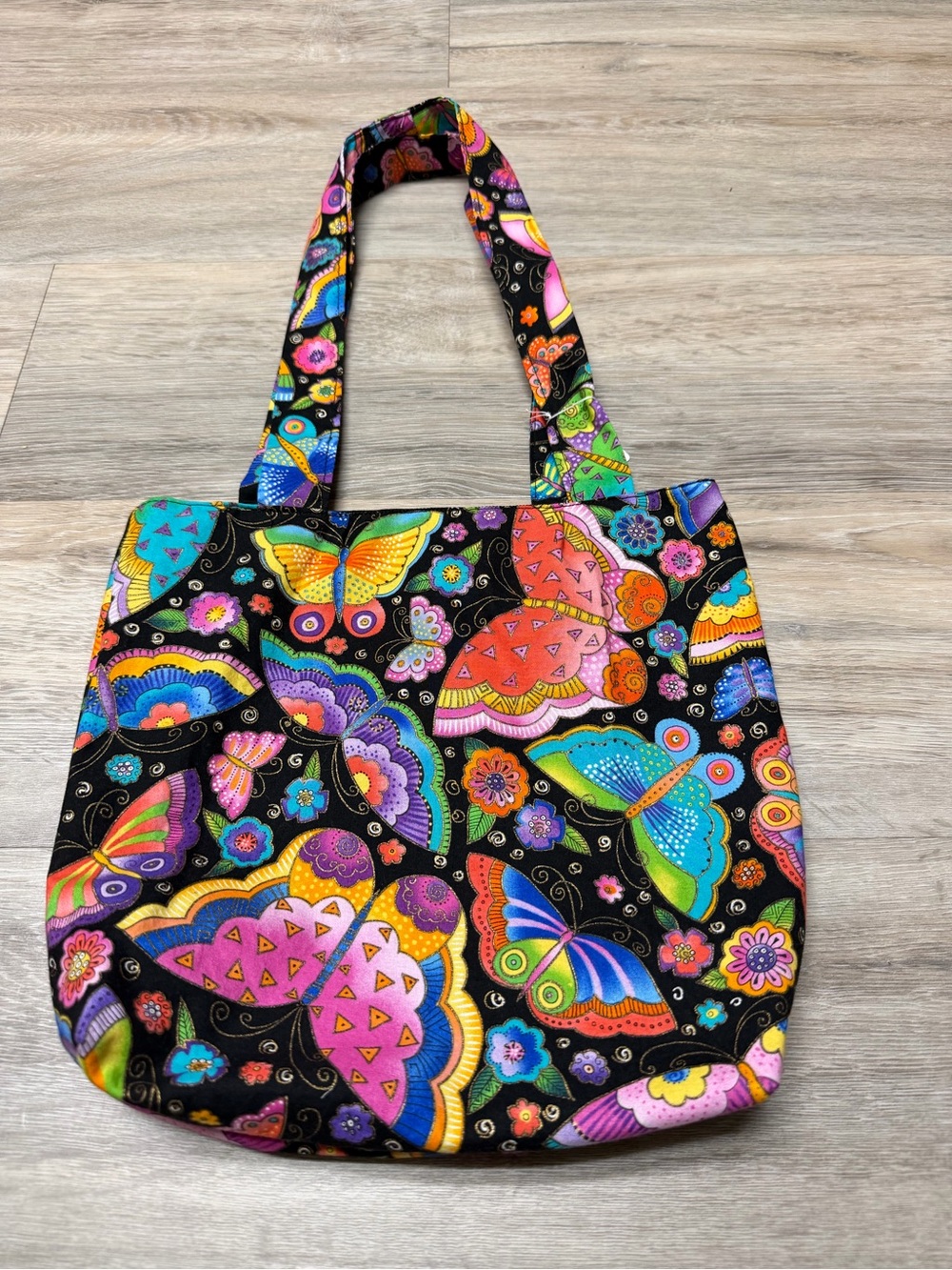 Multicolor Butterfly Print Tote Bag - Black